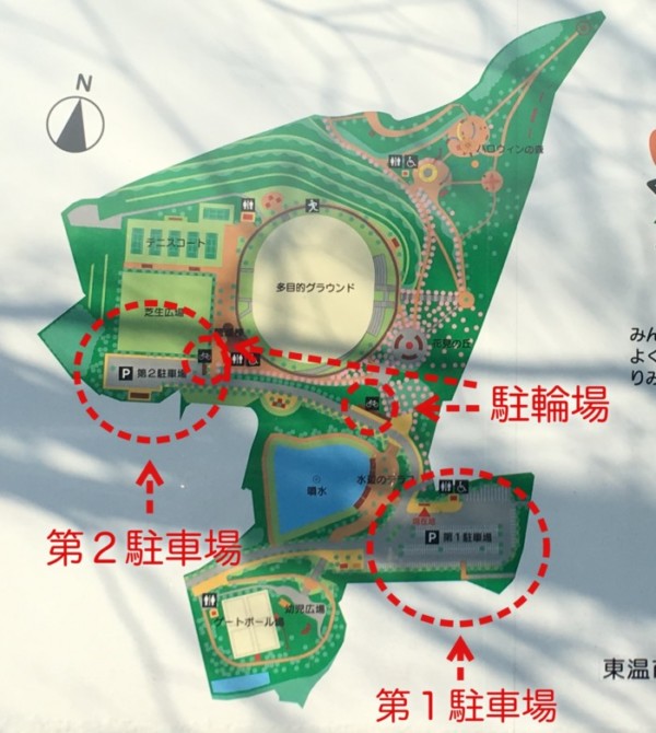 東温市総合公園の駐車場の地図